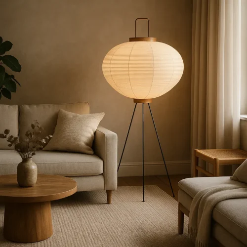 Japonská stojaca lampa v obývačke