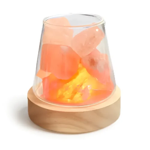 Himalajska solna lampa v skle na drevenom podstavci Himalajska solna lampa v skle na drevenom podstavci